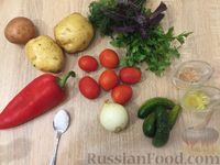 Салат из картофеля, помидоров и огурцов